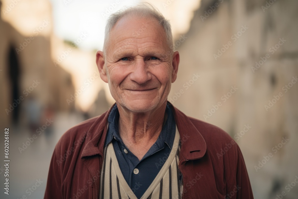Portrait of a smiling senior man standing in a city street. Portrait of a smiling senior man standing in a city street.