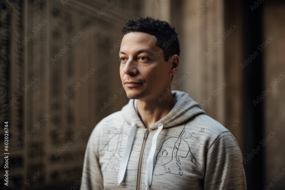 Portrait of a handsome young man with curly hair in a white sweatshirt Portrait of a handsome young man with curly hair in a white sweatshirt