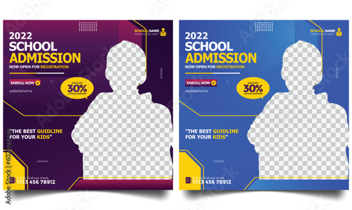 School admission social media post banner design set . 