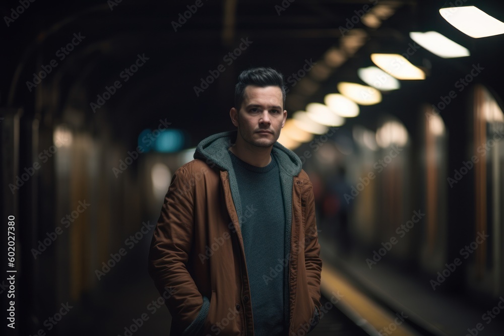 Portrait of a handsome young man standing in a subway station.
