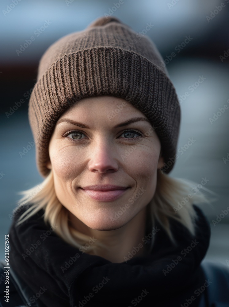 Portrait of a beautiful young woman wearing a knitted hat. Portrait of a beautiful young woman wearing a knitted hat.