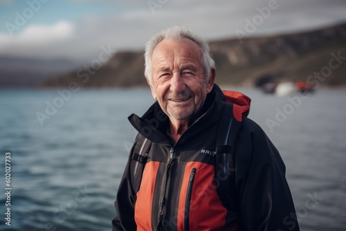 Senior man in life jacket on the seashore at autumn day © Robert MEYNER