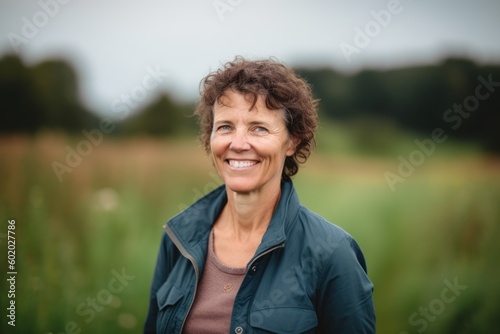 Portrait of a smiling senior woman standing in a field in summer