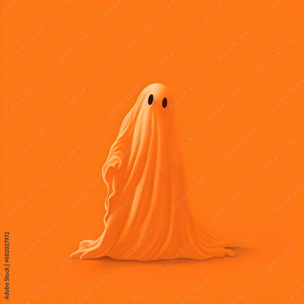sheet ghost with eye holes floating isolated on orange background, illustration made with generative ai sheet ghost with eye holes floating isolated on orange background, illustration made with generative ai