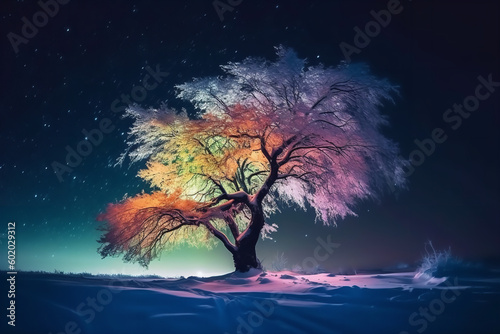 snow forest rainbow color Generative AI