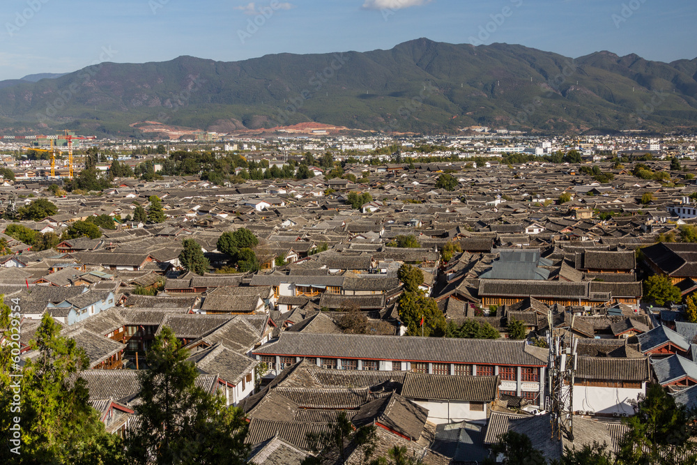 Aerial view of the old town of Lijiang, Yunnan province, China