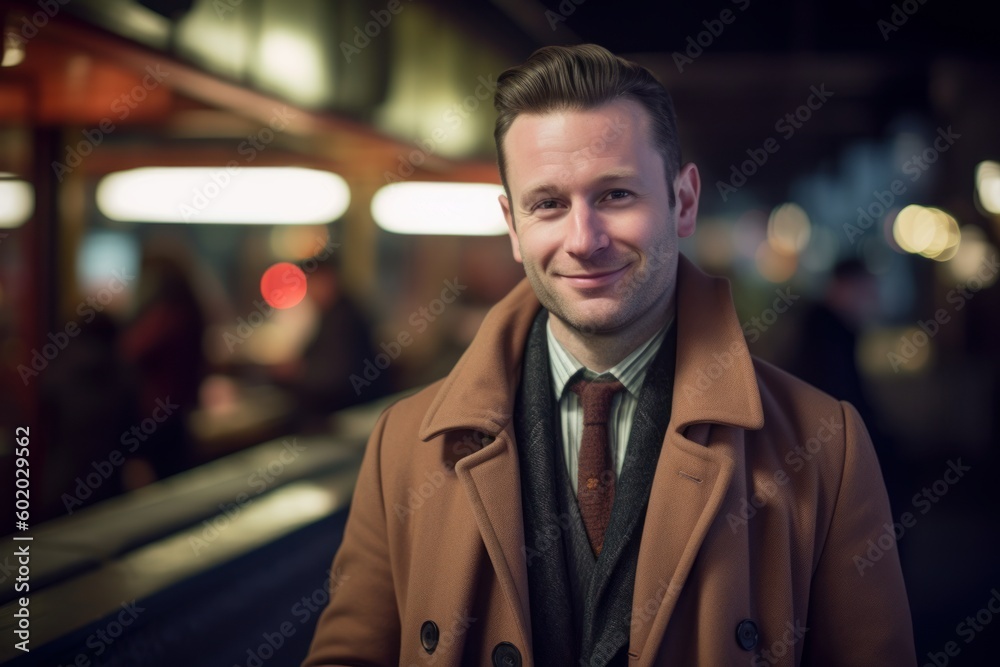 Portrait of a handsome young man standing in a subway station. Portrait of a handsome young man standing in a subway station.