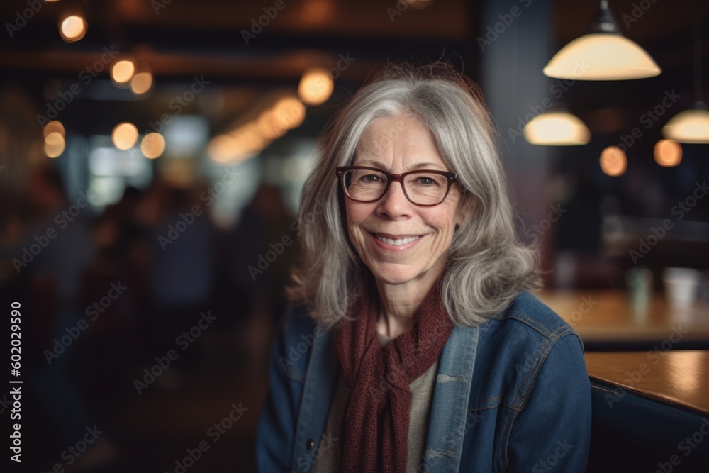 Portrait of smiling senior woman with eyeglasses in coffee shop Portrait of smiling senior woman with eyeglasses in coffee shop