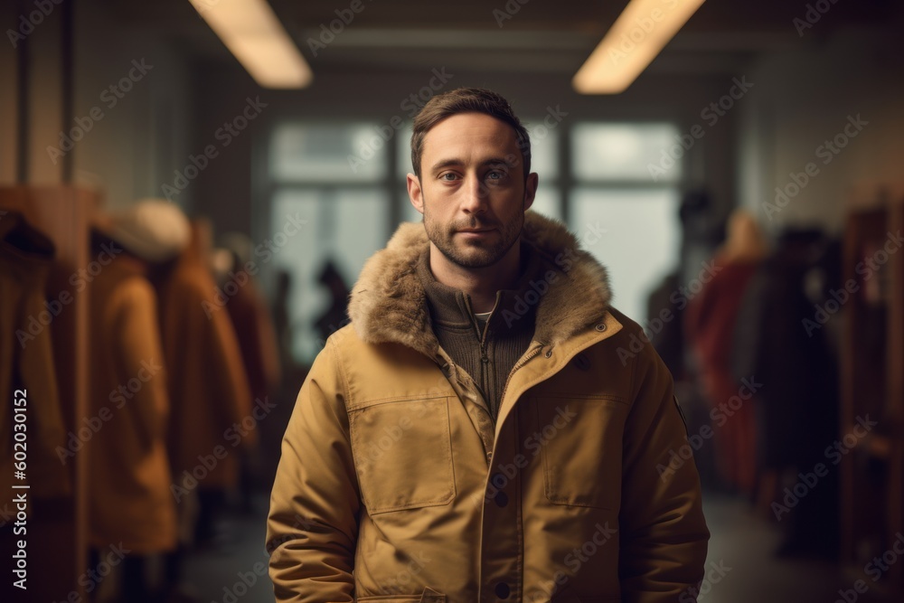 Portrait of a handsome young man in a yellow winter jacket. Portrait of a handsome young man in a yellow winter jacket.