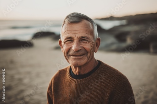 Portrait of smiling senior man looking at camera on the beach at sunset © Robert MEYNER