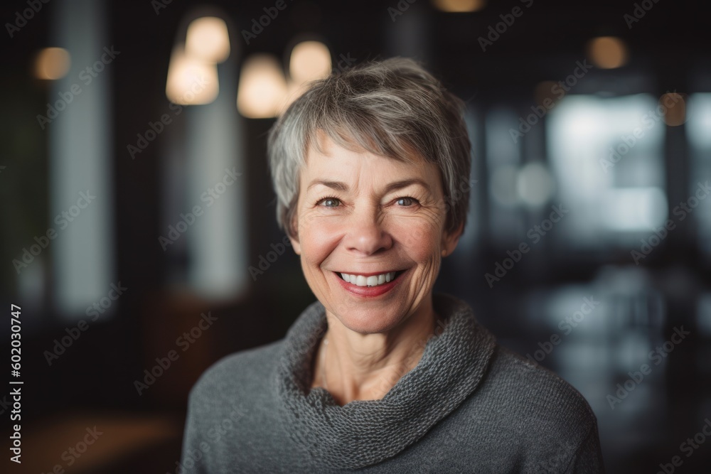 Portrait of smiling senior woman standing in cafe and looking at camera Portrait of smiling senior woman standing in cafe and looking at camera