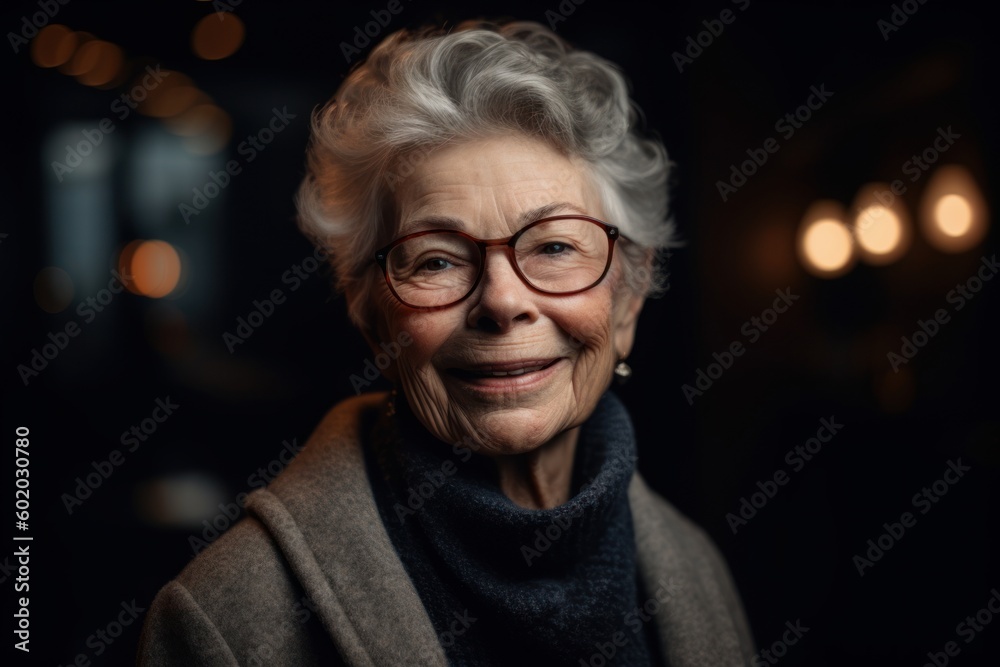 Portrait of smiling senior woman in eyeglasses looking at camera Portrait of smiling senior woman in eyeglasses looking at camera
