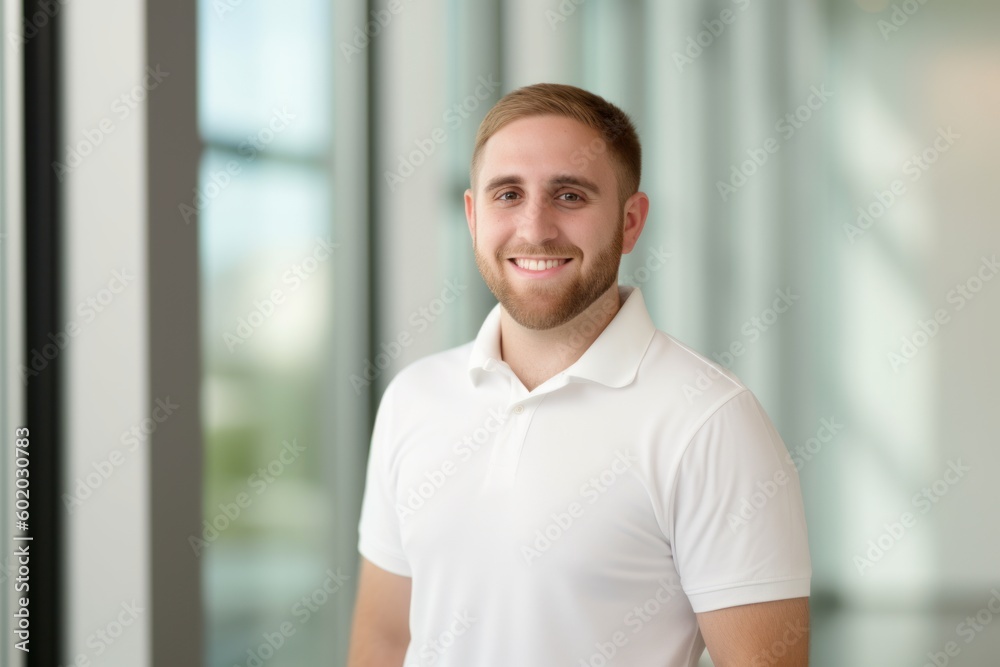 Portrait of handsome young man in white polo t-shirt Portrait of handsome young man in white polo t-shirt