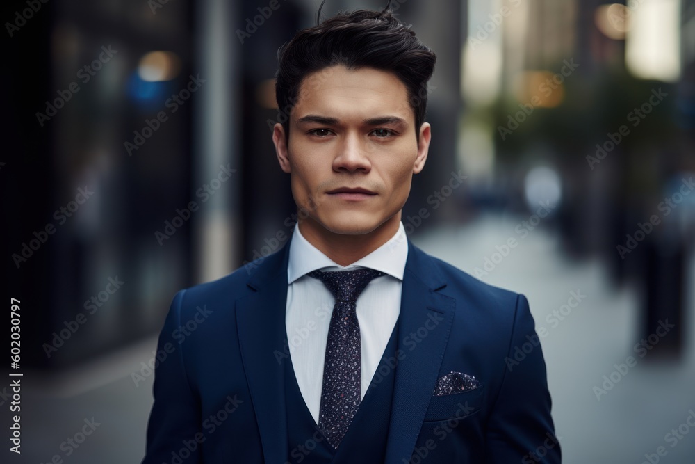 Portrait of a handsome young man in a blue suit and tie Portrait of a handsome young man in a blue suit and tie