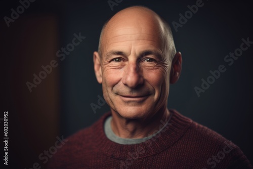 Portrait of a smiling senior man looking at the camera on dark background