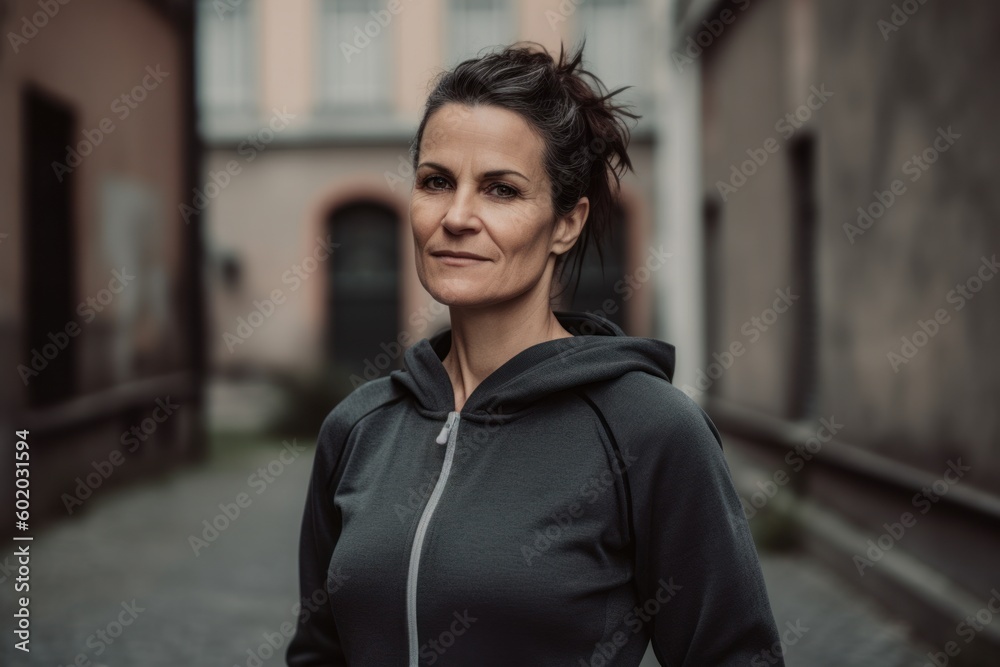 Portrait of a middle-aged woman in sportswear outdoors