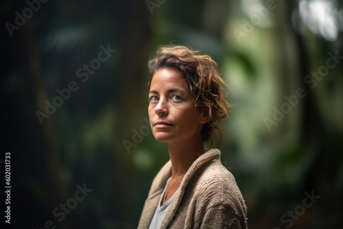 Portrait of a young woman in the rainforest, looking away