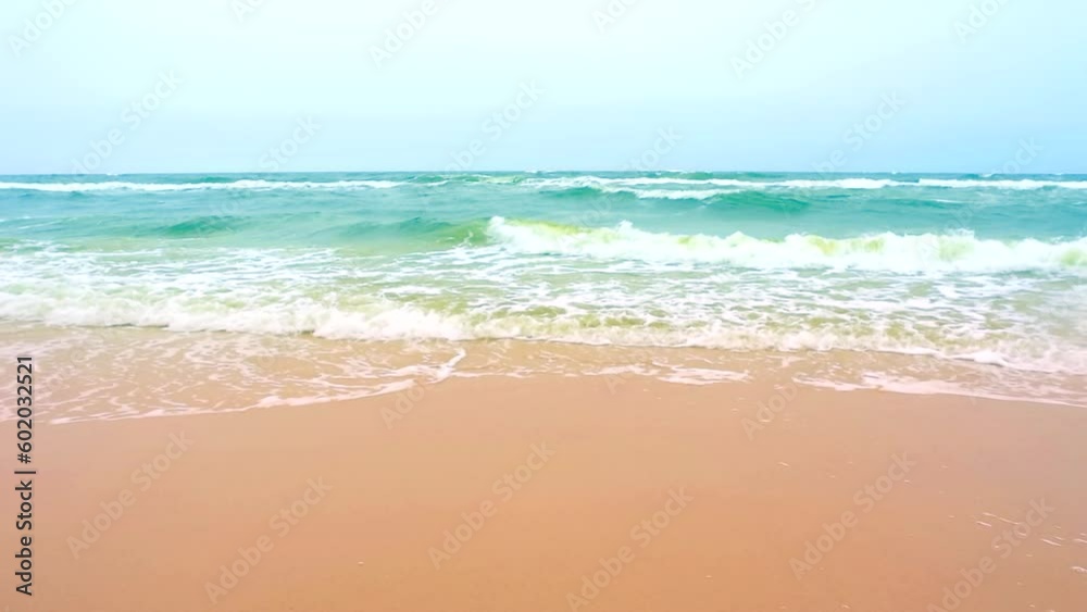 Beautiful stormy sea power water waves, horizon scene landscape by the coast of beach with breaking splash power turquoise waves, wide shot, slow motion, hd. ProRes 422 HQ. Beautiful stormy sea power water waves, horizon scene landscape by the coast of beach with breaking splash power turquoise waves, wide shot, slow motion, hd. ProRes 422 HQ.