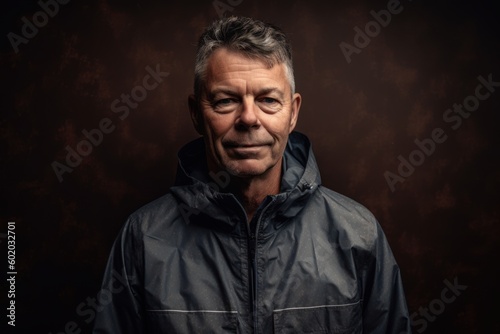 Portrait of a middle-aged man in a jacket on a dark background.