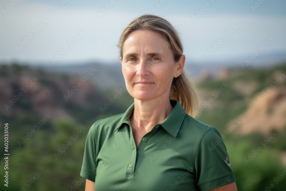 Portrait of a beautiful middle-aged woman in a green T-shirt Portrait of a beautiful middle-aged woman in a green T-shirt