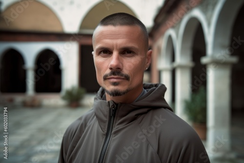 Portrait of a man in the courtyard of an old mosque.