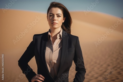 Portrait of a beautiful young business woman in the middle of the desert