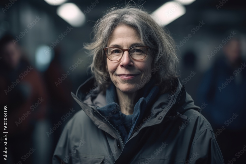Portrait of a middle-aged woman with glasses in the subway Portrait of a middle-aged woman with glasses in the subway