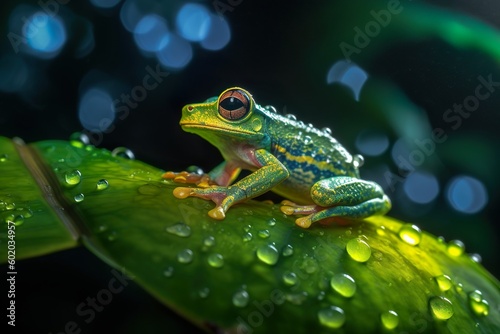 Stunning Macro Visual of a Glass Frog Residing on a Transparent Leaf in a Lush, Tropical Rainforest