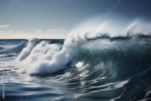 blue surfing cool sea crash liquid ocean water wave nature. Generative AI.