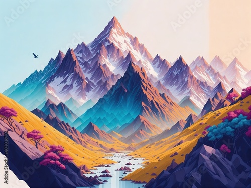 Beautiful Color Mountains  Generative AI