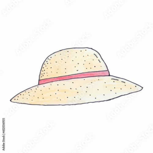 Straw-hat in hand-drawn style. Summer hat vector illustration isolated on white