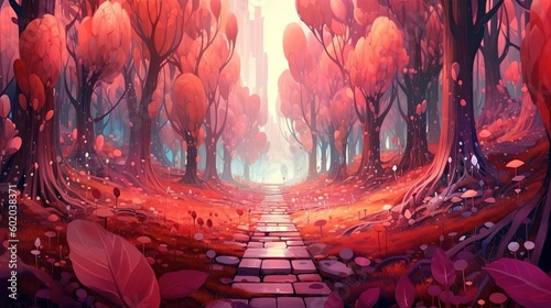 A surreal magic forest. Fantasy concept , Illustration painting. Generative AI