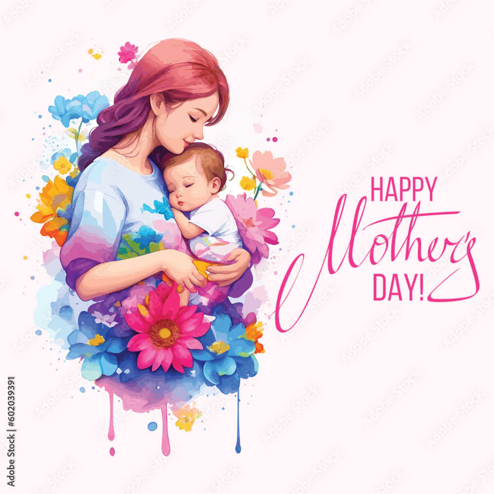 Vector happy mothers day event poster with mother and child Vector happy mothers day event poster with mother and child