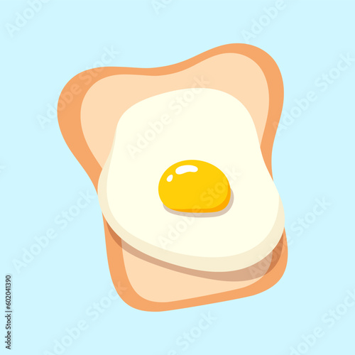 Fried egg toast. Delicious sandwich with fried egg and yolk in doodle style. Fried egg toast icon. View from above. Great for cafes, menus, stickers, restaurants. Vector illustration