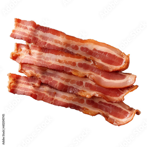 Juicy bacon, bacon slices. Fresh pig meat. Isolated on transparent background. KI. photo