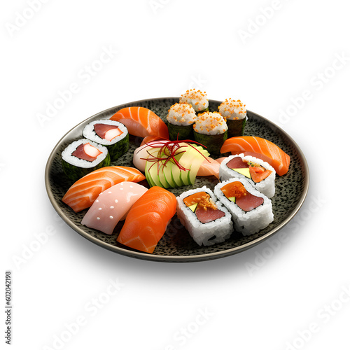 sushi on a black plate