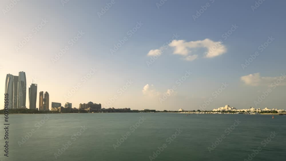 Abu Dhabi, UAE-Jan, 10 2019: time lapse of high rise building of hotel, offices in Abu Dhabi capital, United Arab Emirates Abu Dhabi, UAE-Jan, 10 2019: time lapse of high rise building of hotel, offices in Abu Dhabi capital, United Arab Emirates