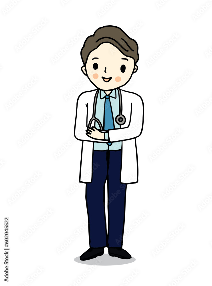 Young doctor character, cartoon hand drawn style vector Young doctor character, cartoon hand drawn style vector