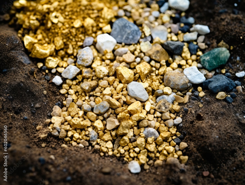 Closeup of natural gold nugget with small pices scattered around Closeup of natural gold nugget with small pices scattered around