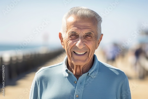 Portrait of smiling senior man at beach on a sunny day in summer