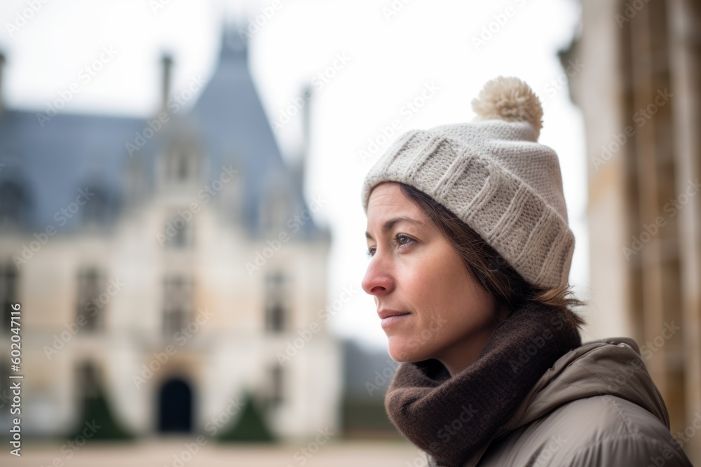 Portrait of a beautiful young woman with hat and coat in winter