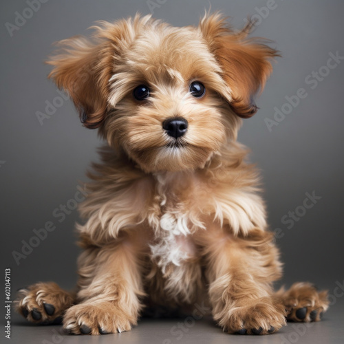 Dog, poodle-yorkshire terrier mix. Cute puppy indoor portrait. AI generated, made by AI, artificial intelligence