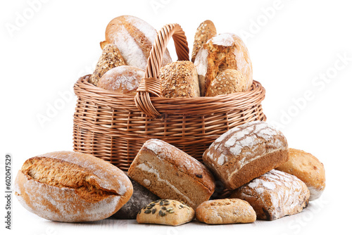 Wicker basket with bakery products