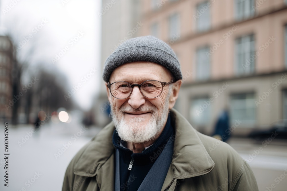 Portrait of a senior man in a hat and coat on the street Portrait of a senior man in a hat and coat on the street