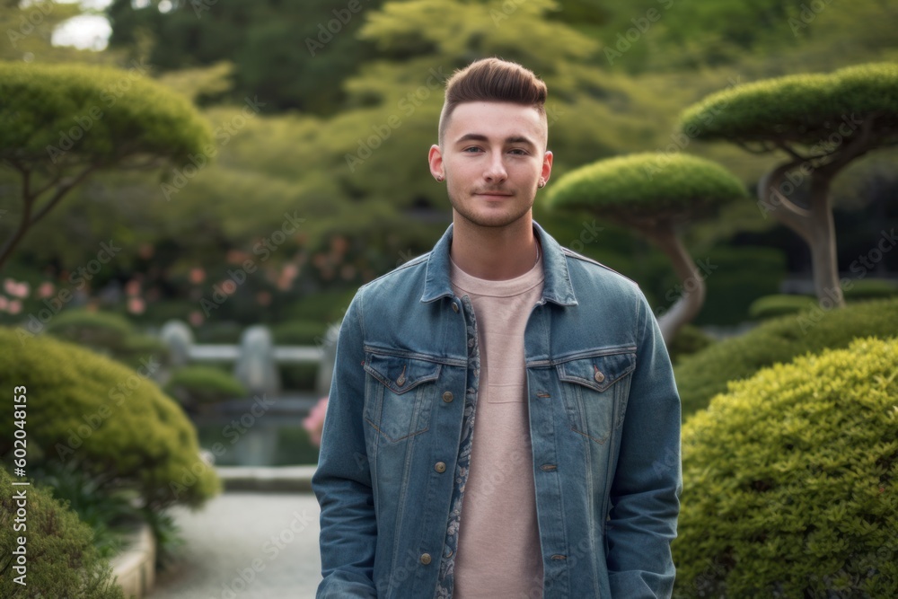 Portrait of a handsome young man in a japanese garden Portrait of a handsome young man in a japanese garden