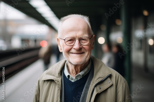 Portrait of an elderly man on the platform of a train station