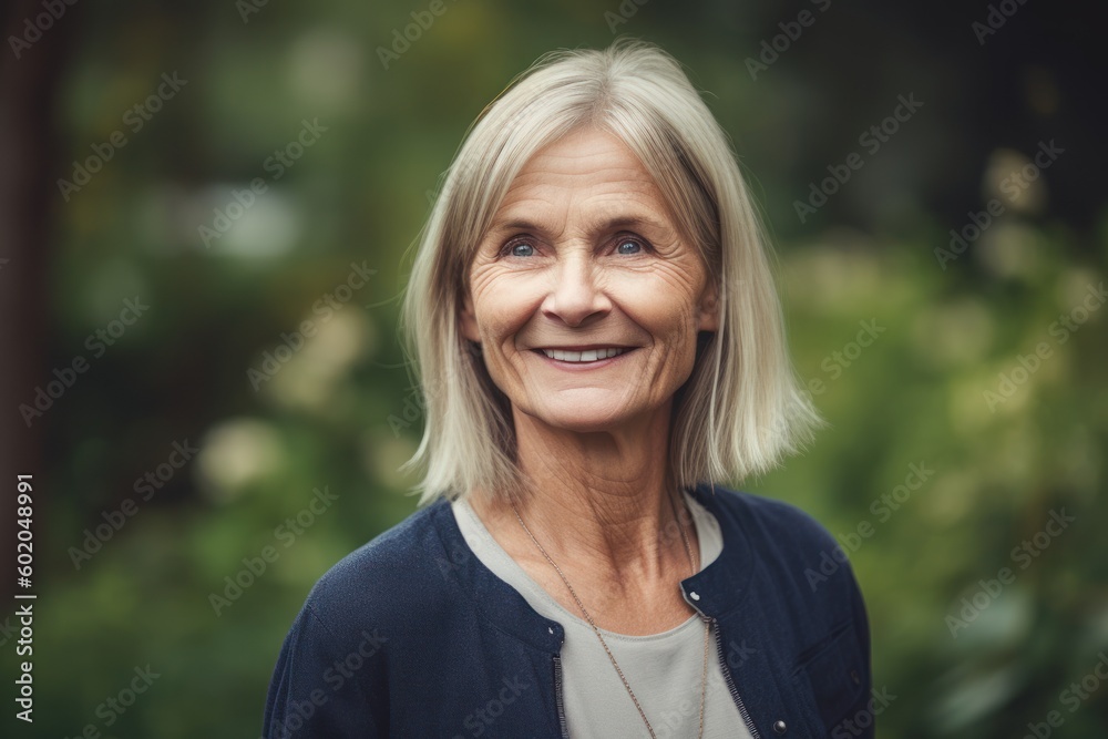 Portrait of smiling senior woman looking at camera in garden. Portrait of mature woman outdoors. Portrait of smiling senior woman looking at camera in garden. Portrait of mature woman outdoors.