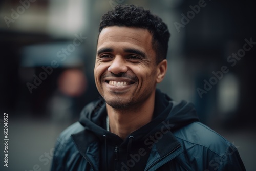 Portrait of a smiling african american man in the street