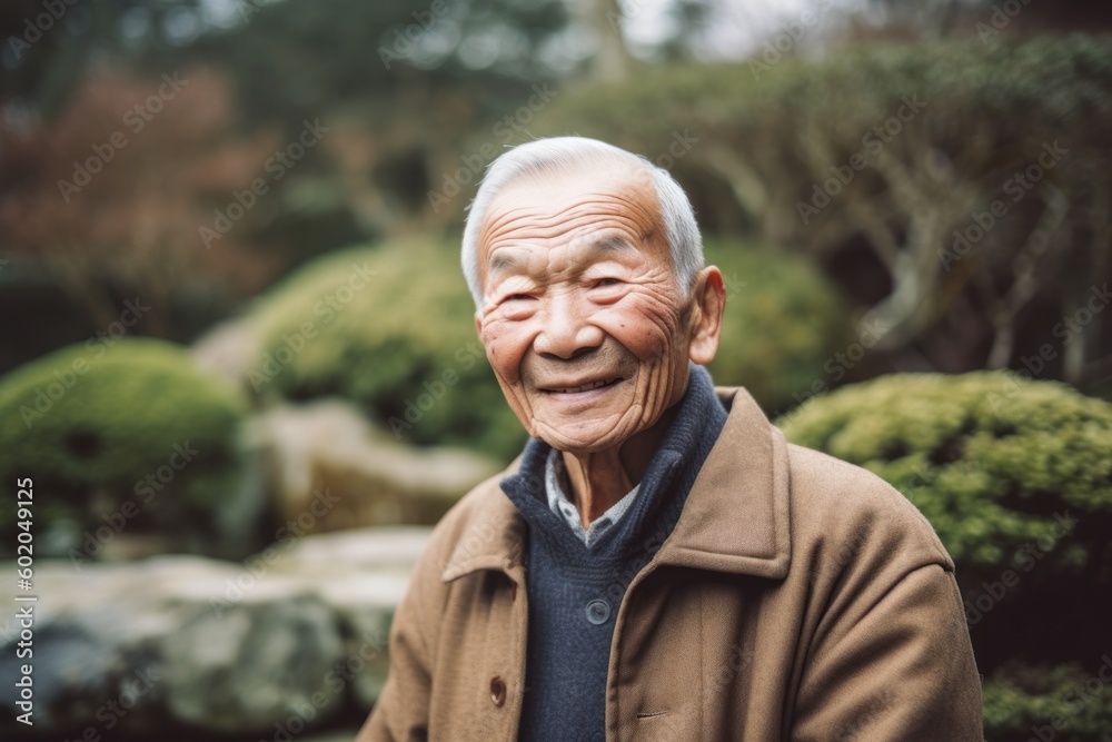 elderly Japanese man smiling in the garden, lifestyle concept. elderly Japanese man smiling in the garden, lifestyle concept.