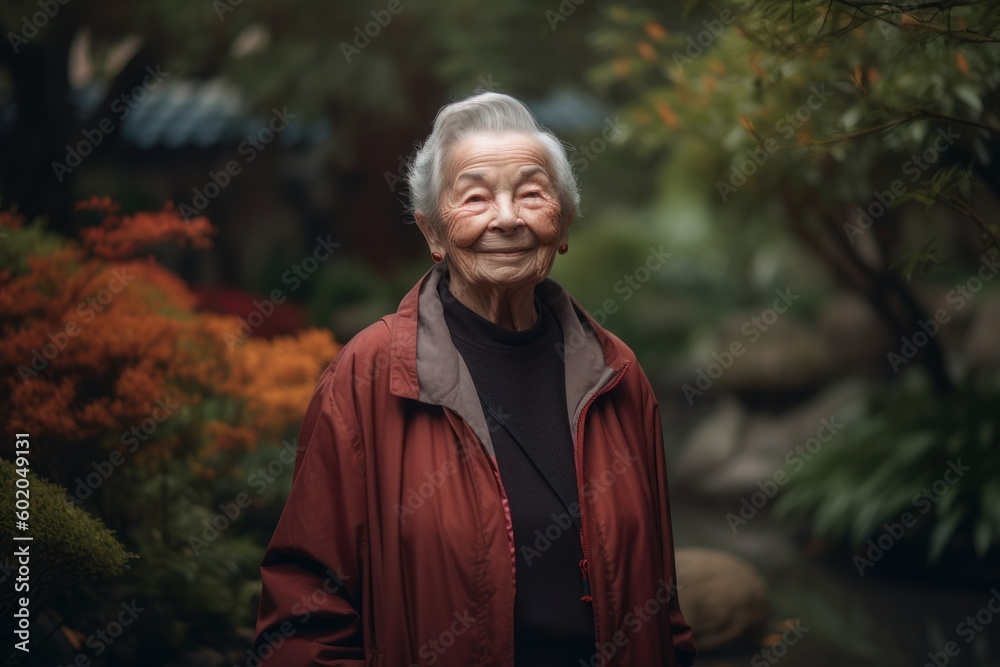 Portrait of a smiling senior woman in the park. Portrait of an elderly woman.